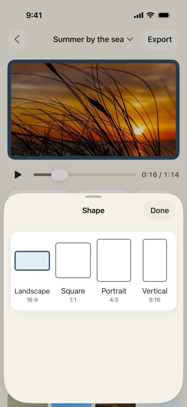 The Shape sheet: landscape, square, portrait and vertical